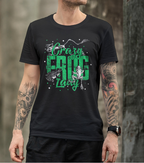 Crazy Frog Lady Enthusiast With Frog Illustrations And Green Text T-Shirt
