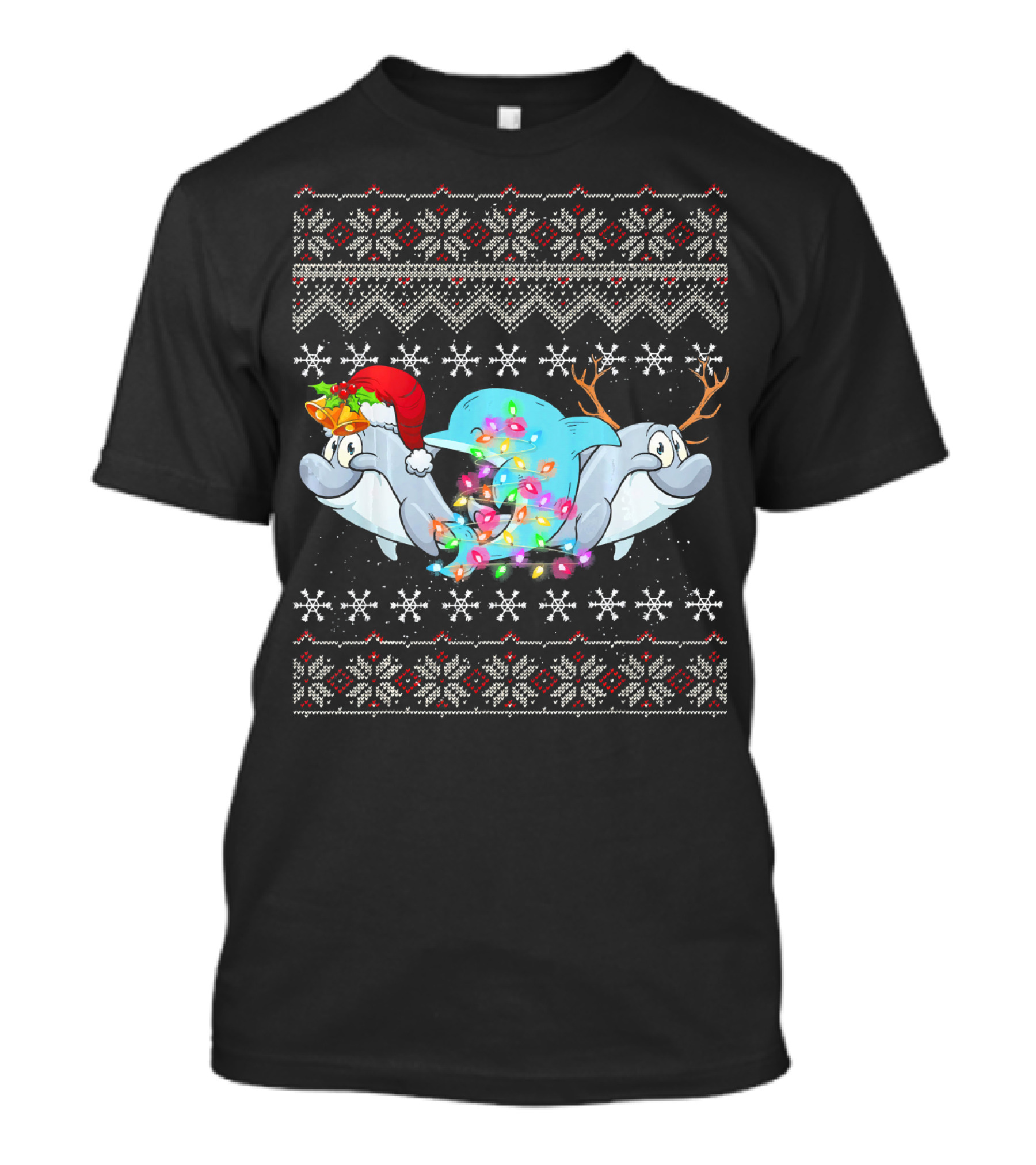 Christmas Three Dolphin Cute Love Snowflake T-Shirt