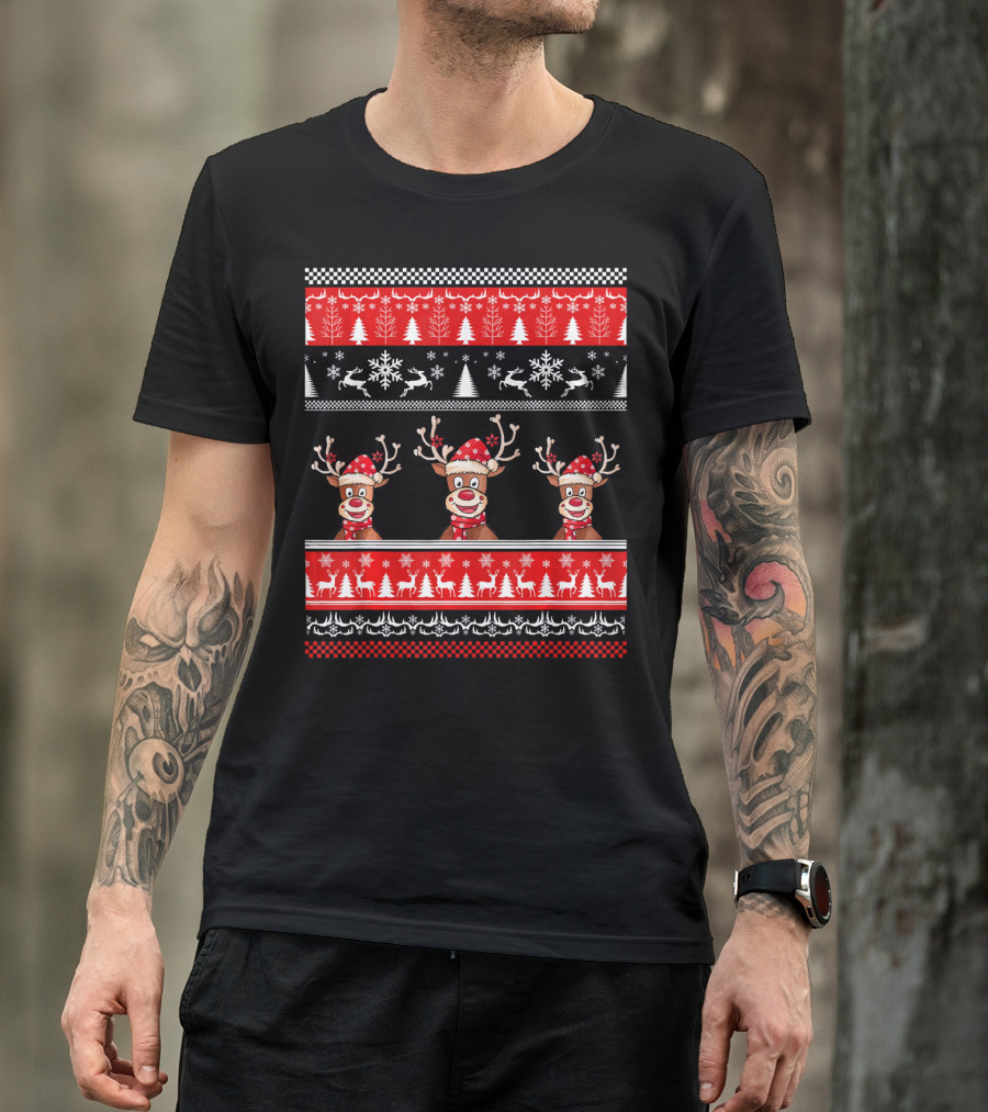 Funny Reindeer Santa Hat Christmas Costume T-Shirt