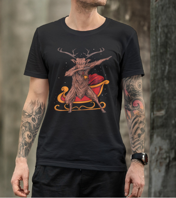 Dabbing Reindeer On Sleigh Christmas Holiday T-Shirt