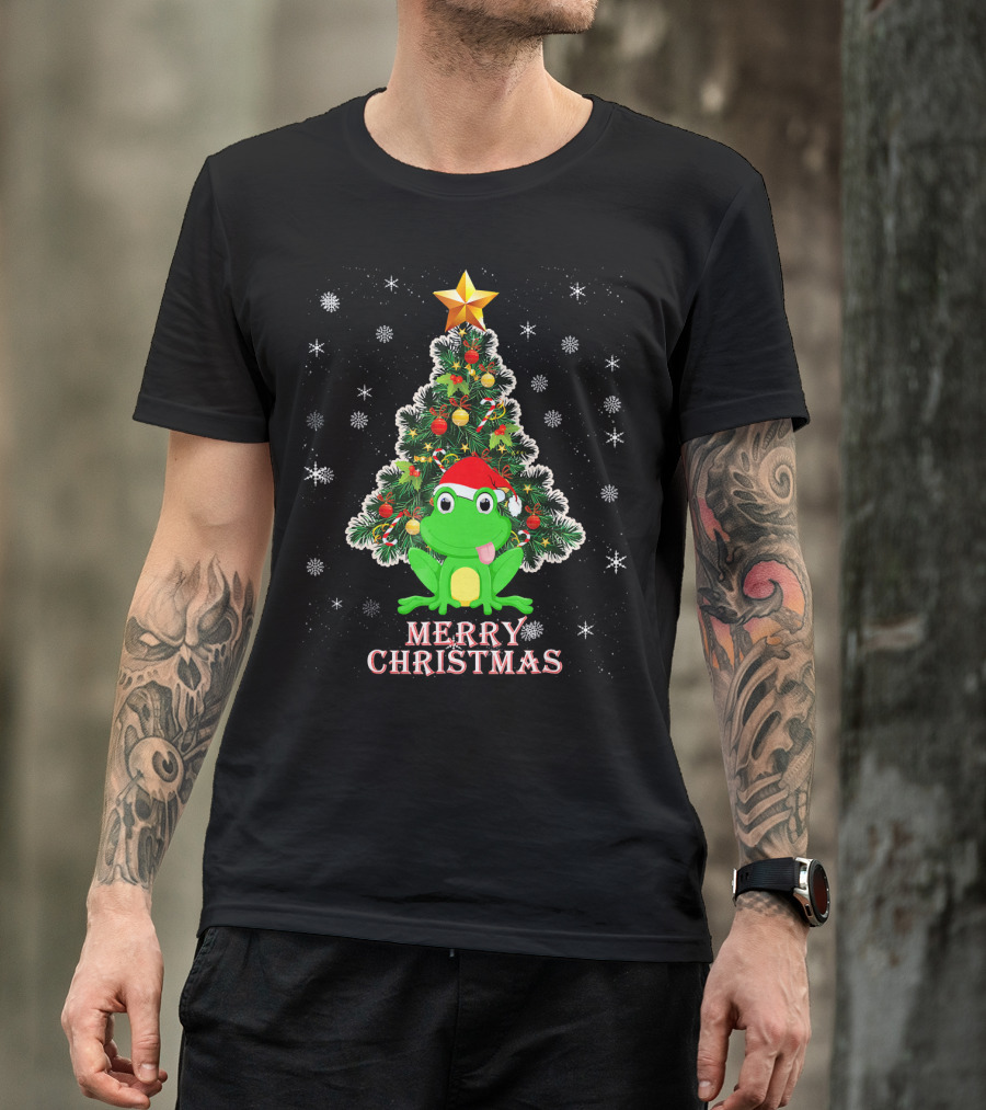 Merry Christmas Cute Xmas Frog Tree T-Shirt