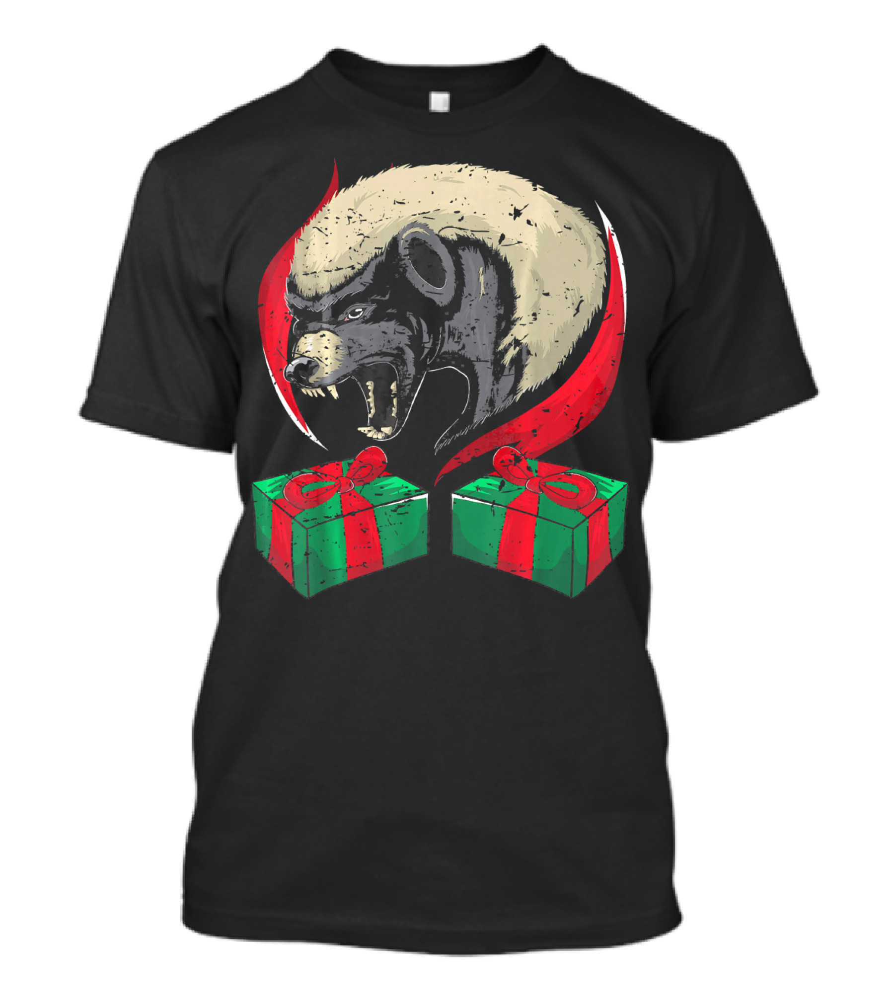 Angry Christmas Honey Badge Animal With Gifts T-Shirt