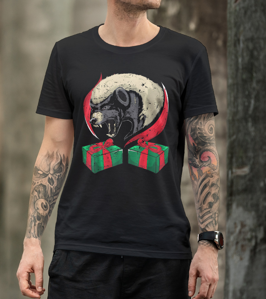 Angry Christmas Honey Badge Animal With Gifts T-Shirt
