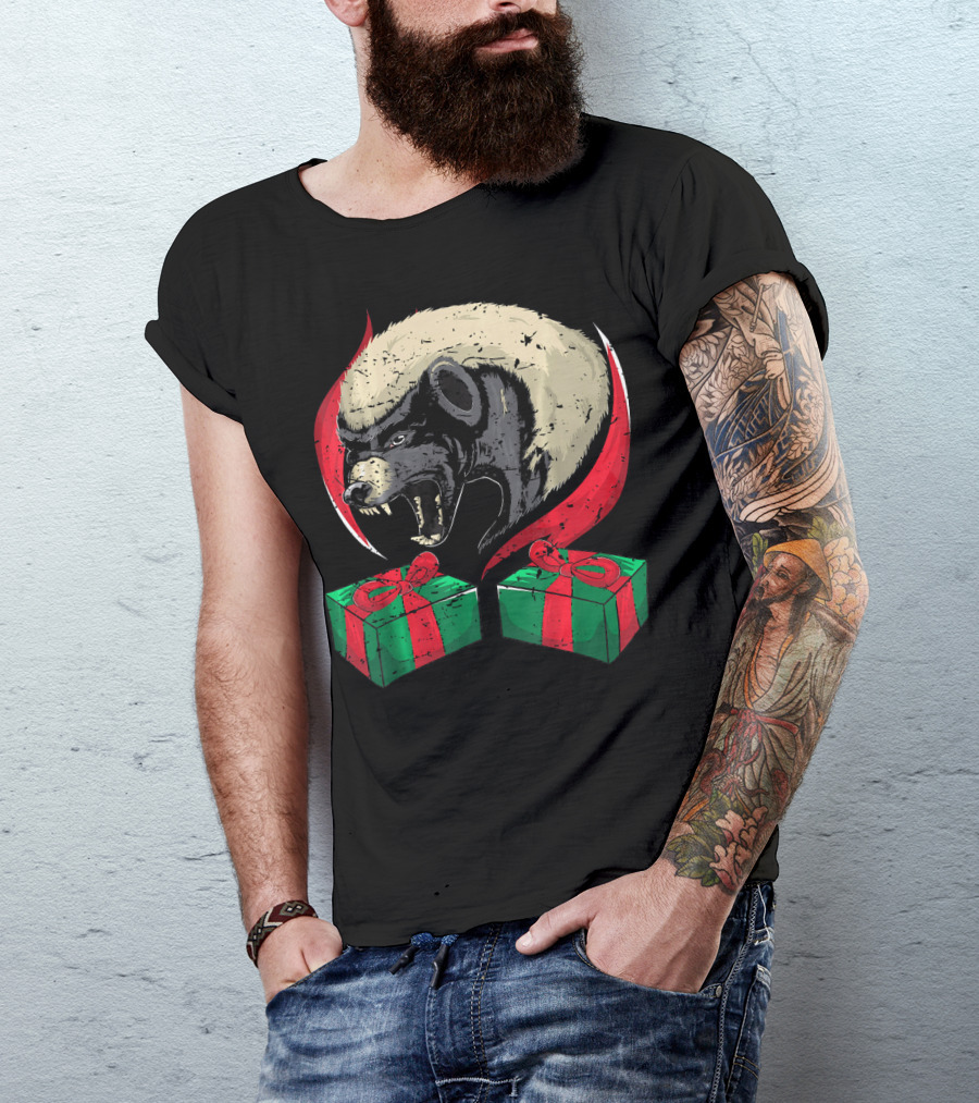 Angry Christmas Honey Badge Animal With Gifts T-Shirt