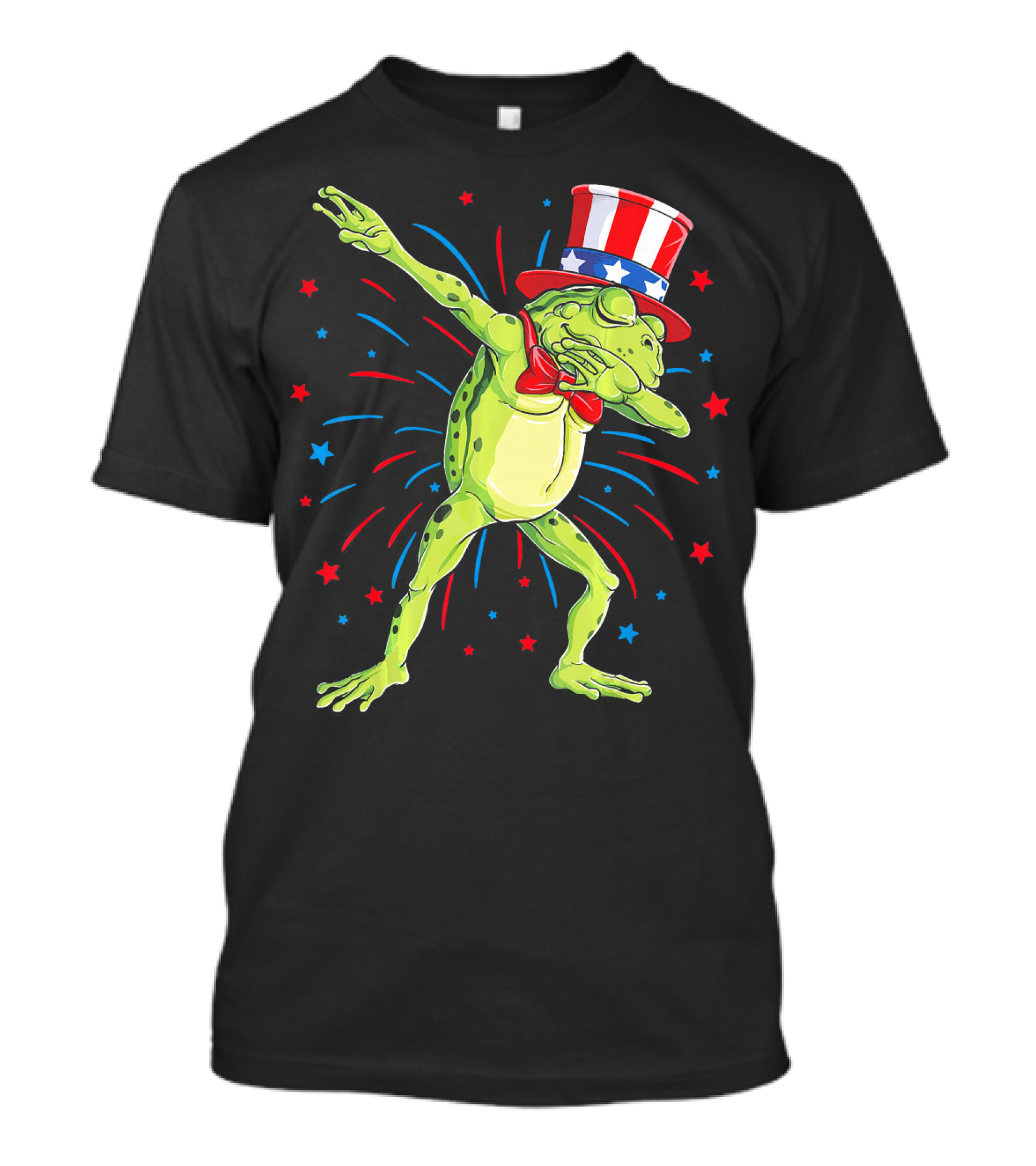 Dabbing Frog Uncle Sam Hat Red White Blue Stars Fireworks 4th Of July T-Shirt