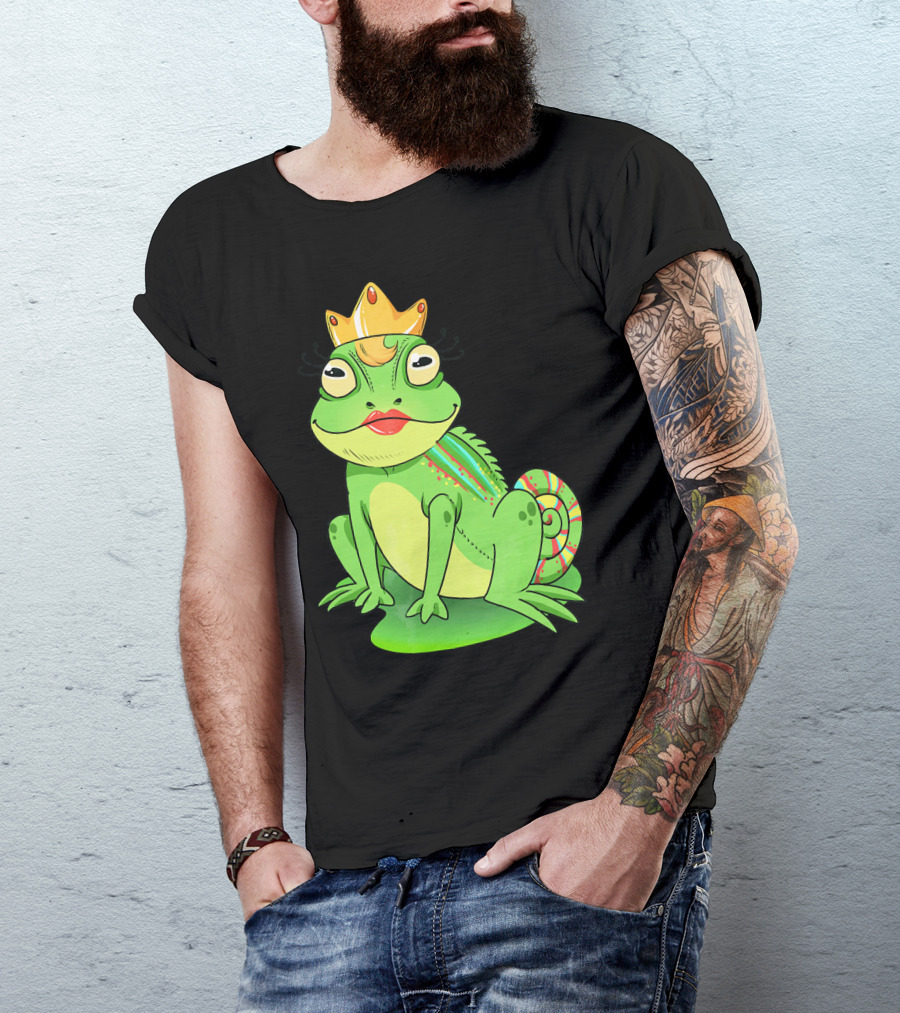 Cute Unique Cartoon Frog Prince Princess Crown T-Shirt