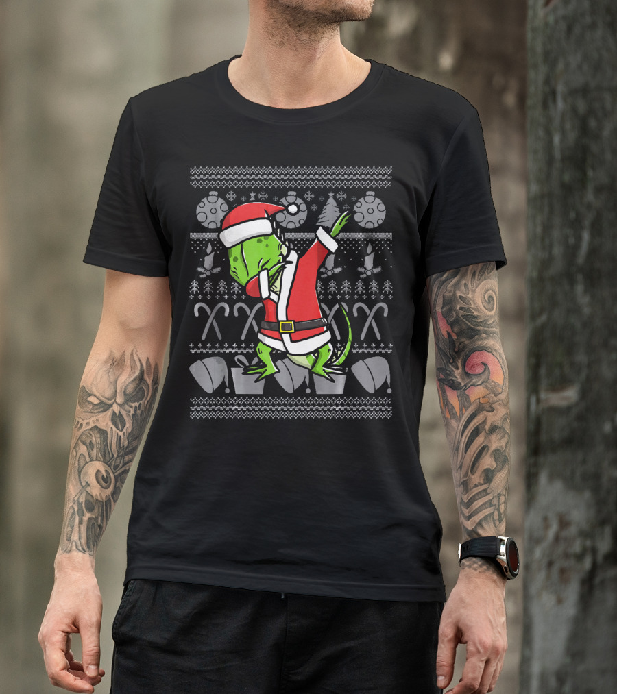 Santa Dabbing Iguana Dab Dance Funny Christmas T-Shirt