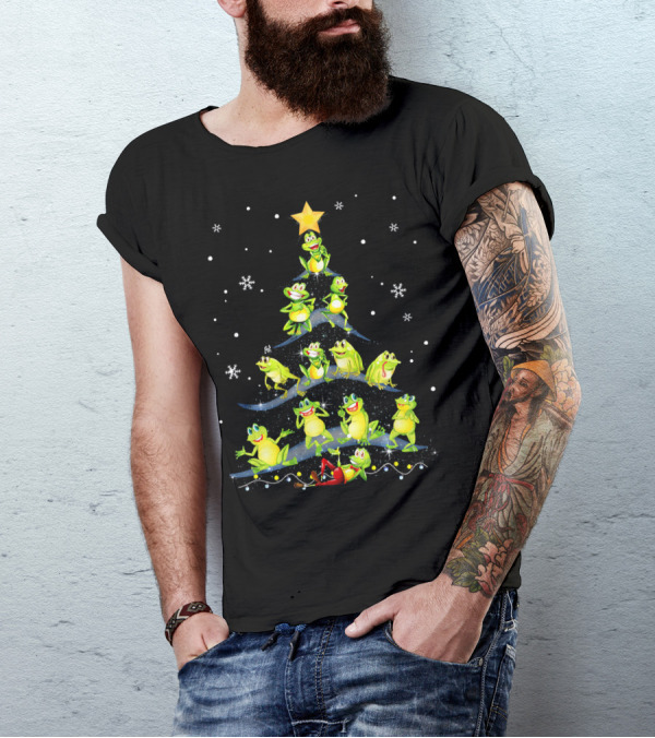 Cute Frog Christmas Tree Snowflakes Decor Xmas Holiday Frogs T-Shirt