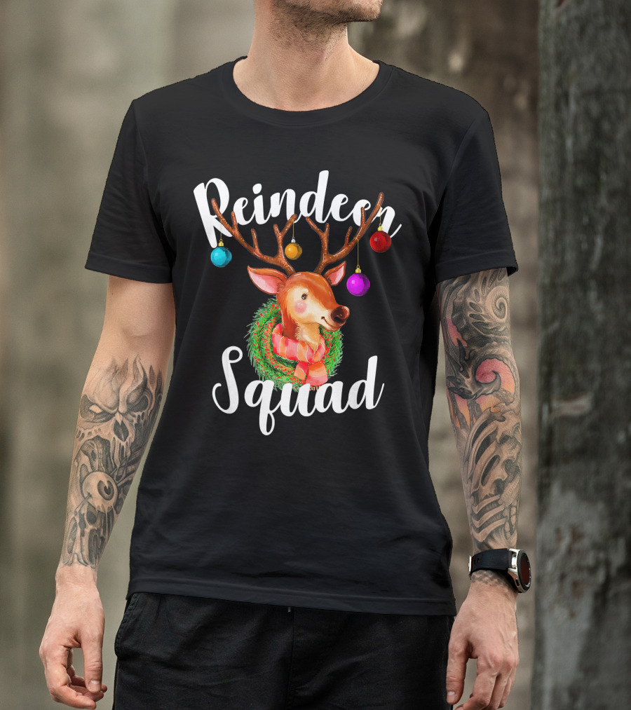 Reindeer Squad Christmas Deer With Holiday Ornaments T-Shirt