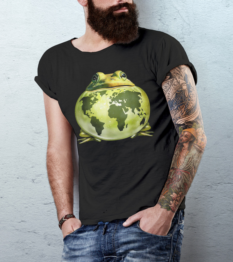 Clean Planet Save The Earth World Map Frog T-Shirt