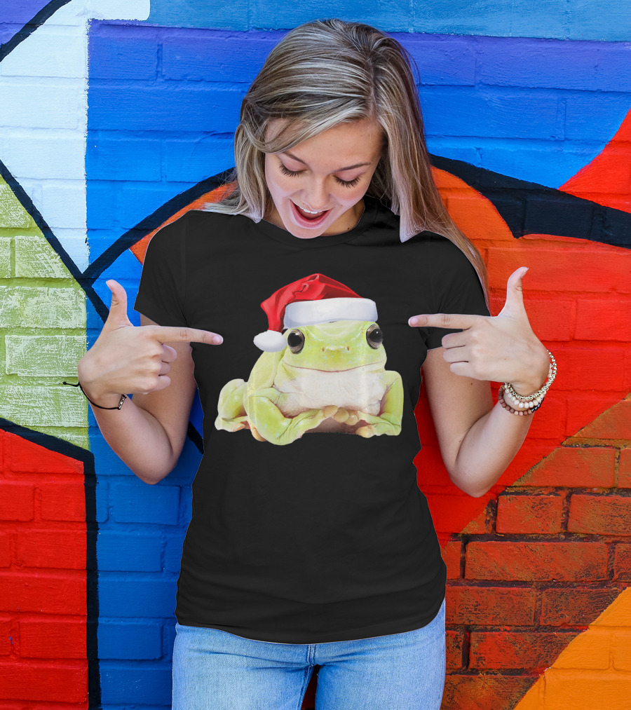 Cute Tree Frog Wearing Santa Hat Fun Image T-Shirt