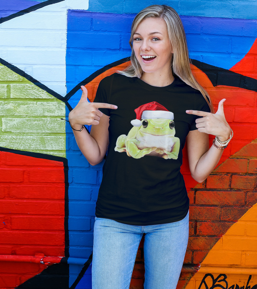 Cute Tree Frog Wearing Santa Hat Fun Image T-Shirt