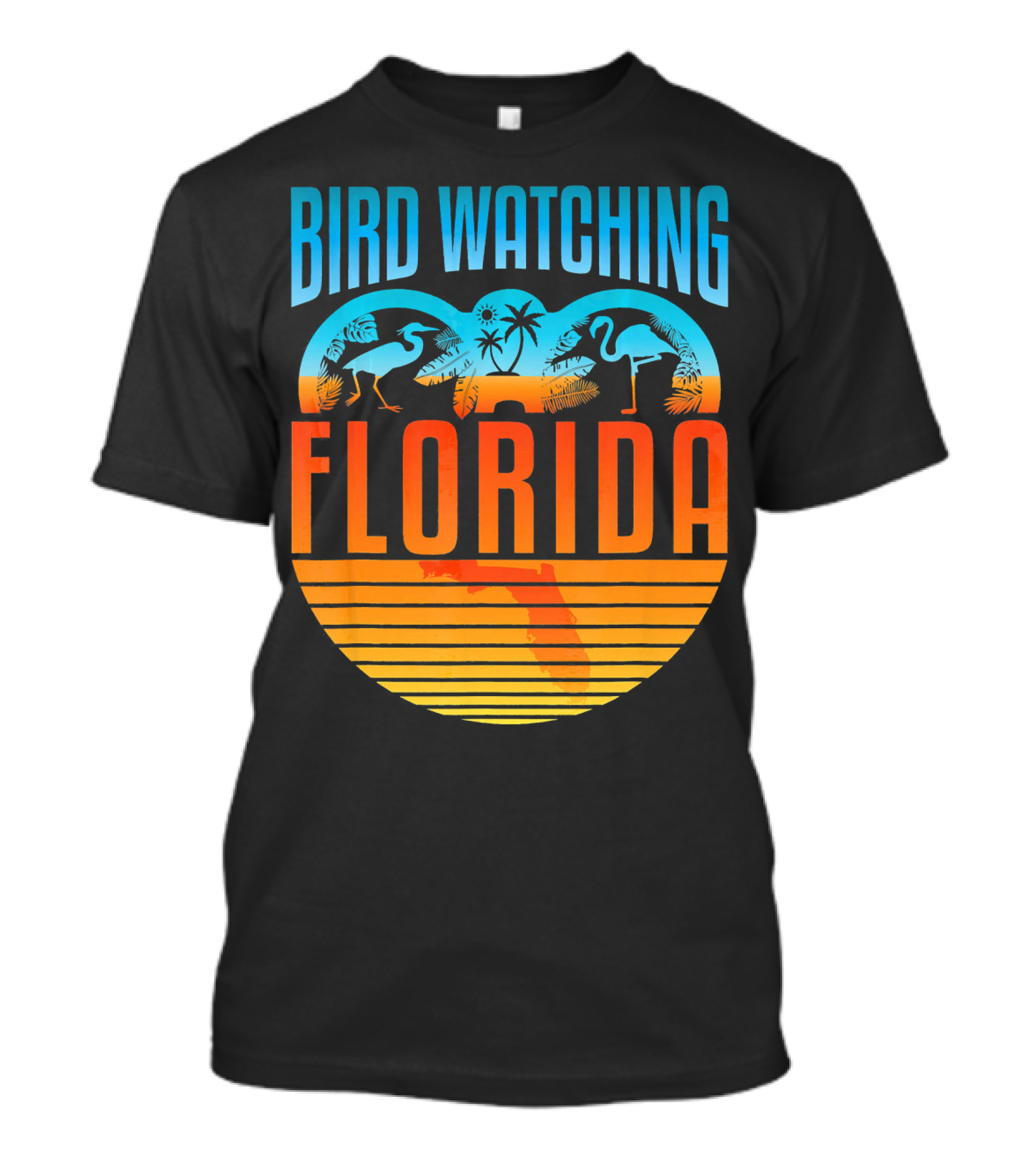 Bird Watching Florida Flamingo Logo Sunset Scene T-Shirt