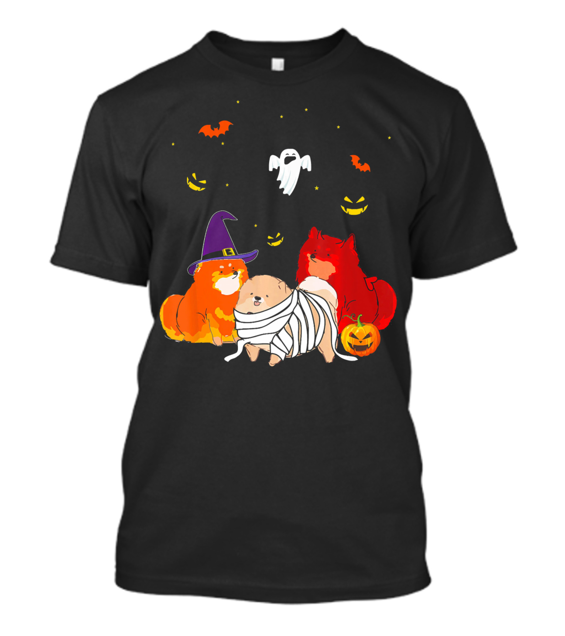 Pomeranian Witch Devil Mummy Ghost Pumpkin Bats T-Shirt
