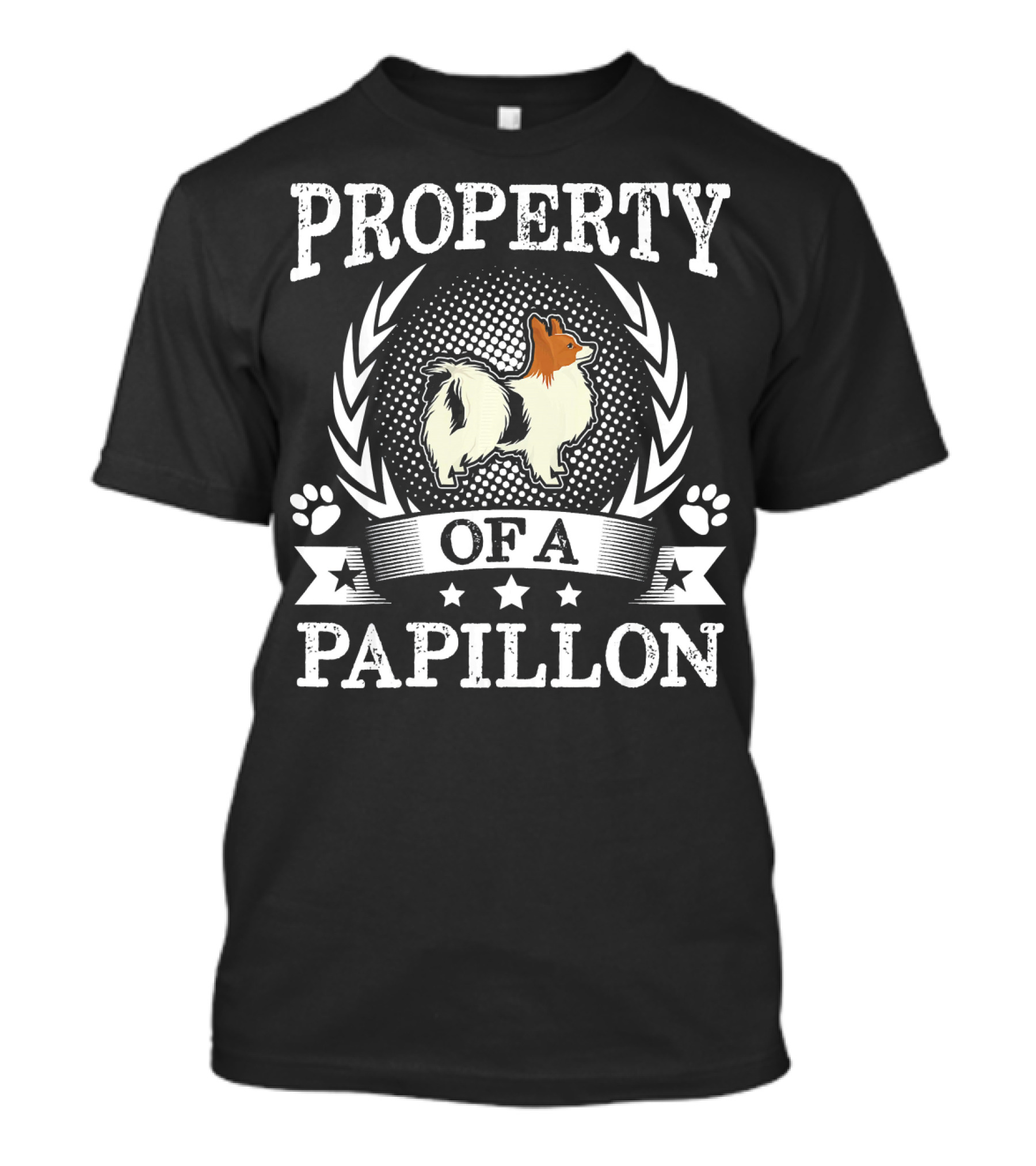 Property Of A Papillon Dog With Paw Print Wreath And Stars T-Shirt
