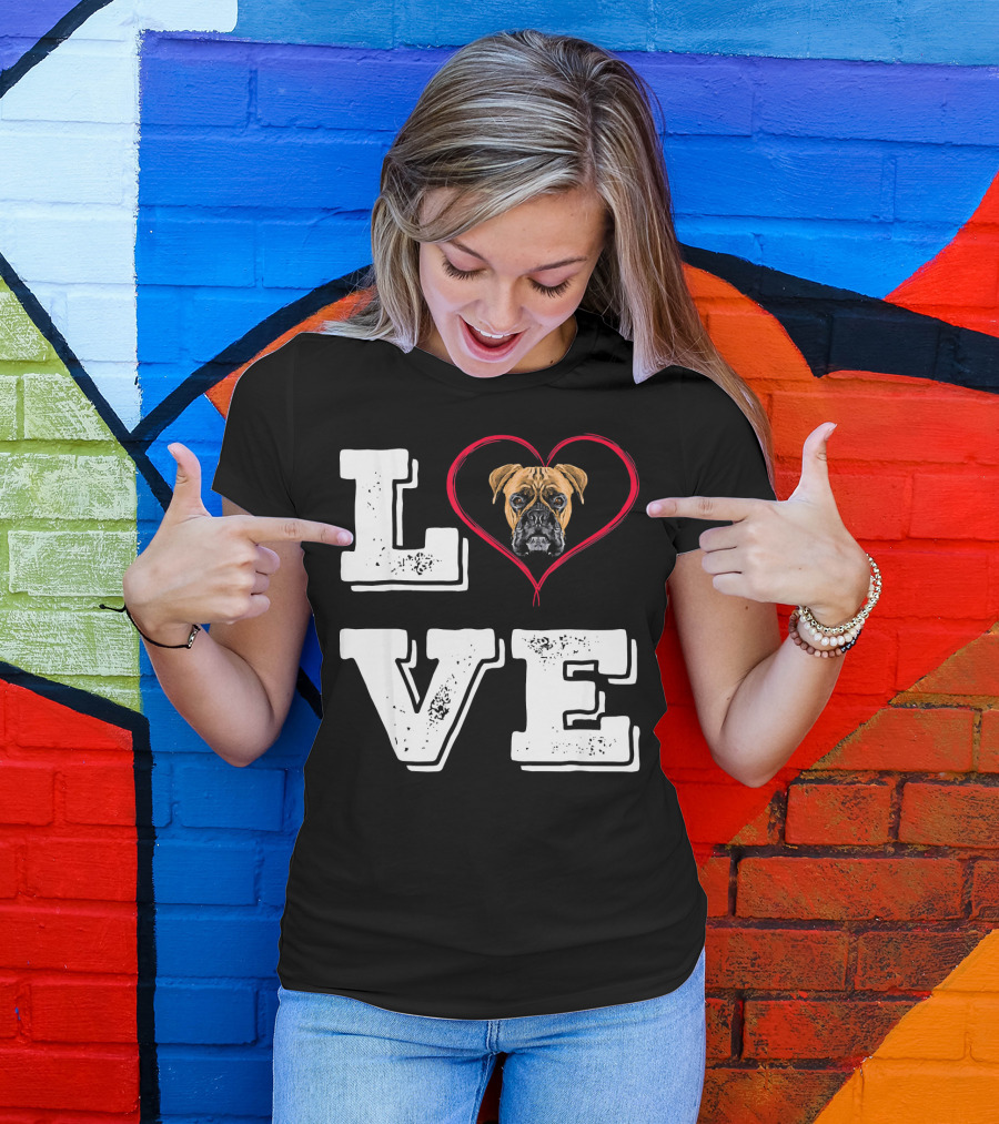 Boxer Lover Dog Mom Love Heart Dog Face T-Shirt