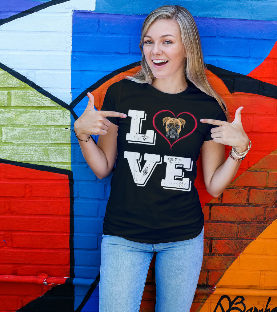 Boxer Lover Dog Mom Love Heart Dog Face T-Shirt