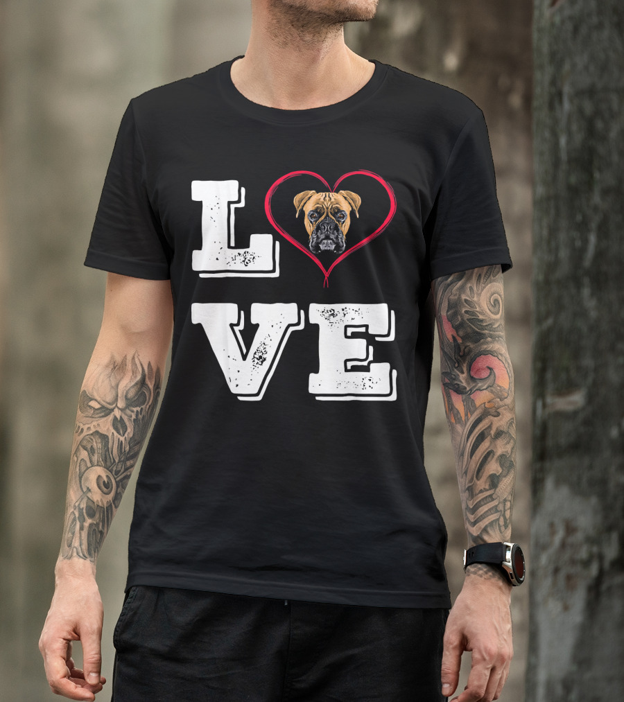 Boxer Lover Dog Mom Love Heart Dog Face T-Shirt
