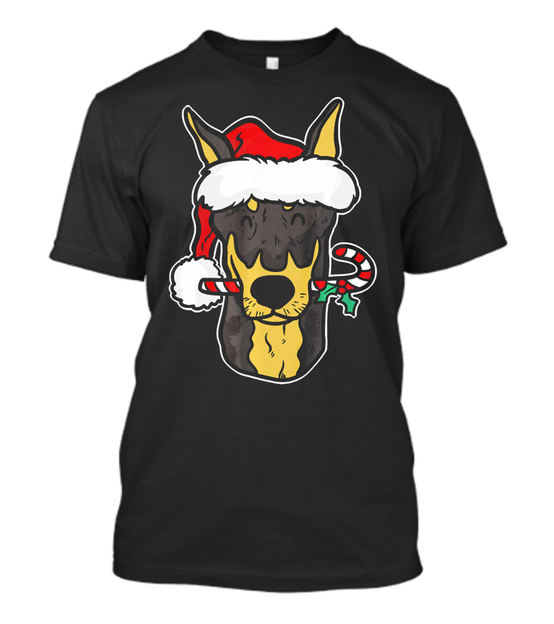 Doberman Santa Christmas Dog With Candy Cane T-Shirt