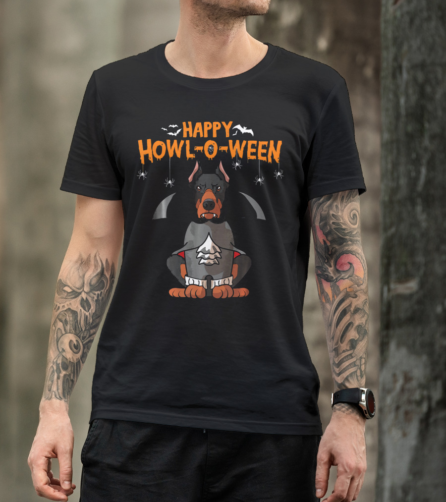 Happy Howl-O-Ween Doberman Pinscher Vampire Costume T-Shirt