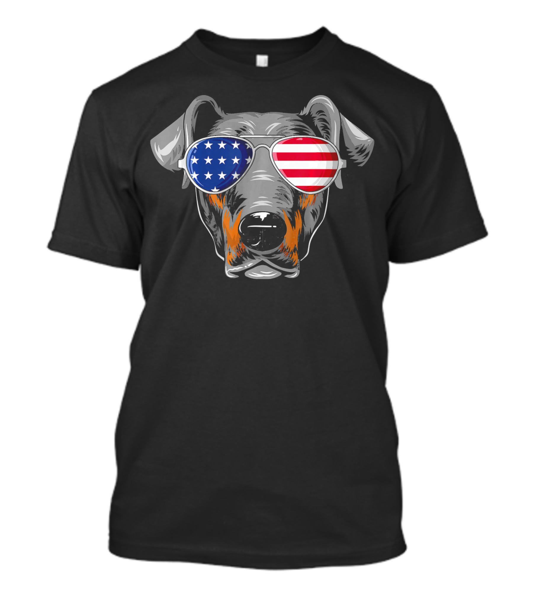 Patriotic Doberman Wearing American Flag Glasses T-Shirt