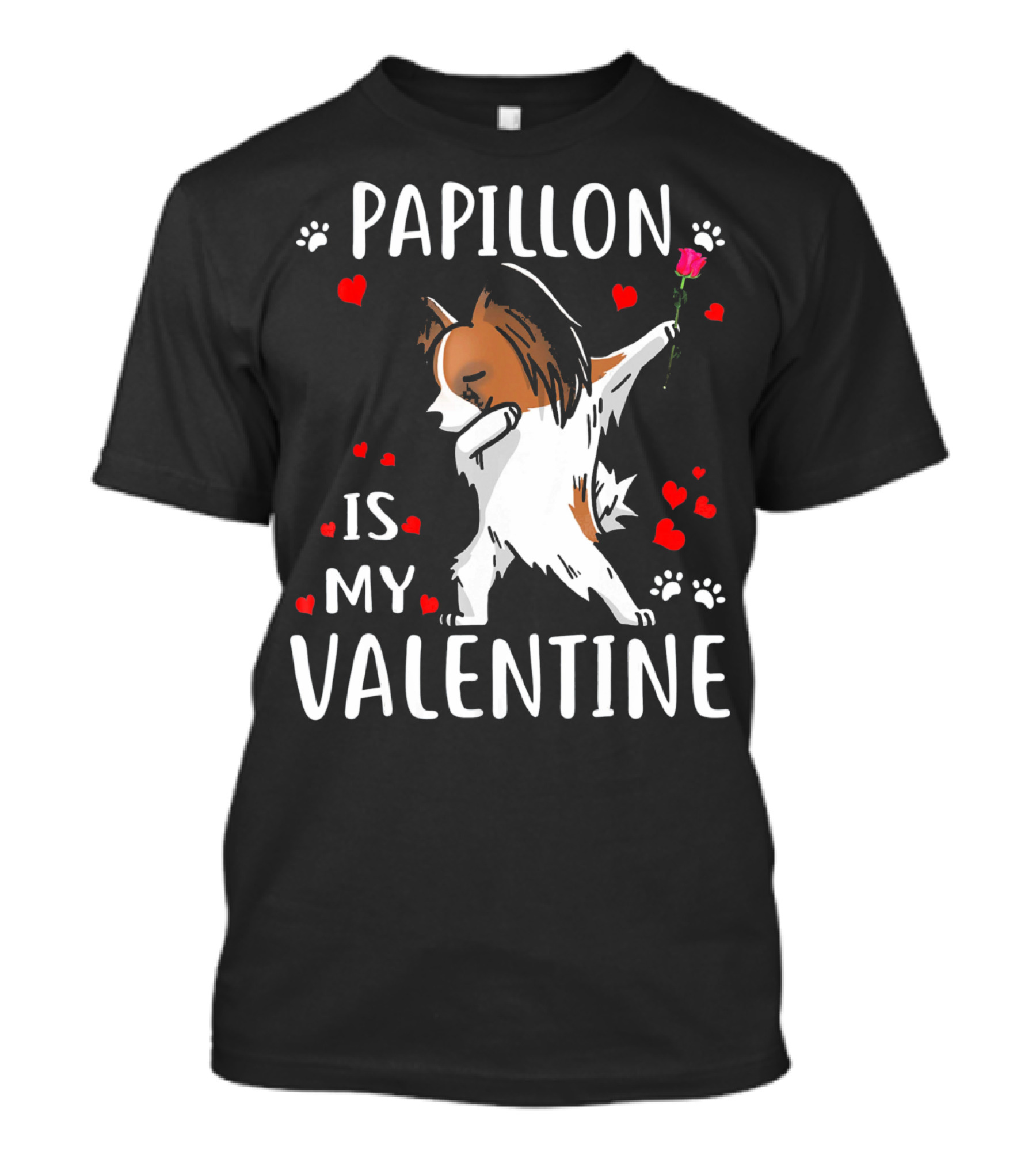 Papillon Is My Valentine Dog With Hearts And Dabbing Gesture T-Shirt