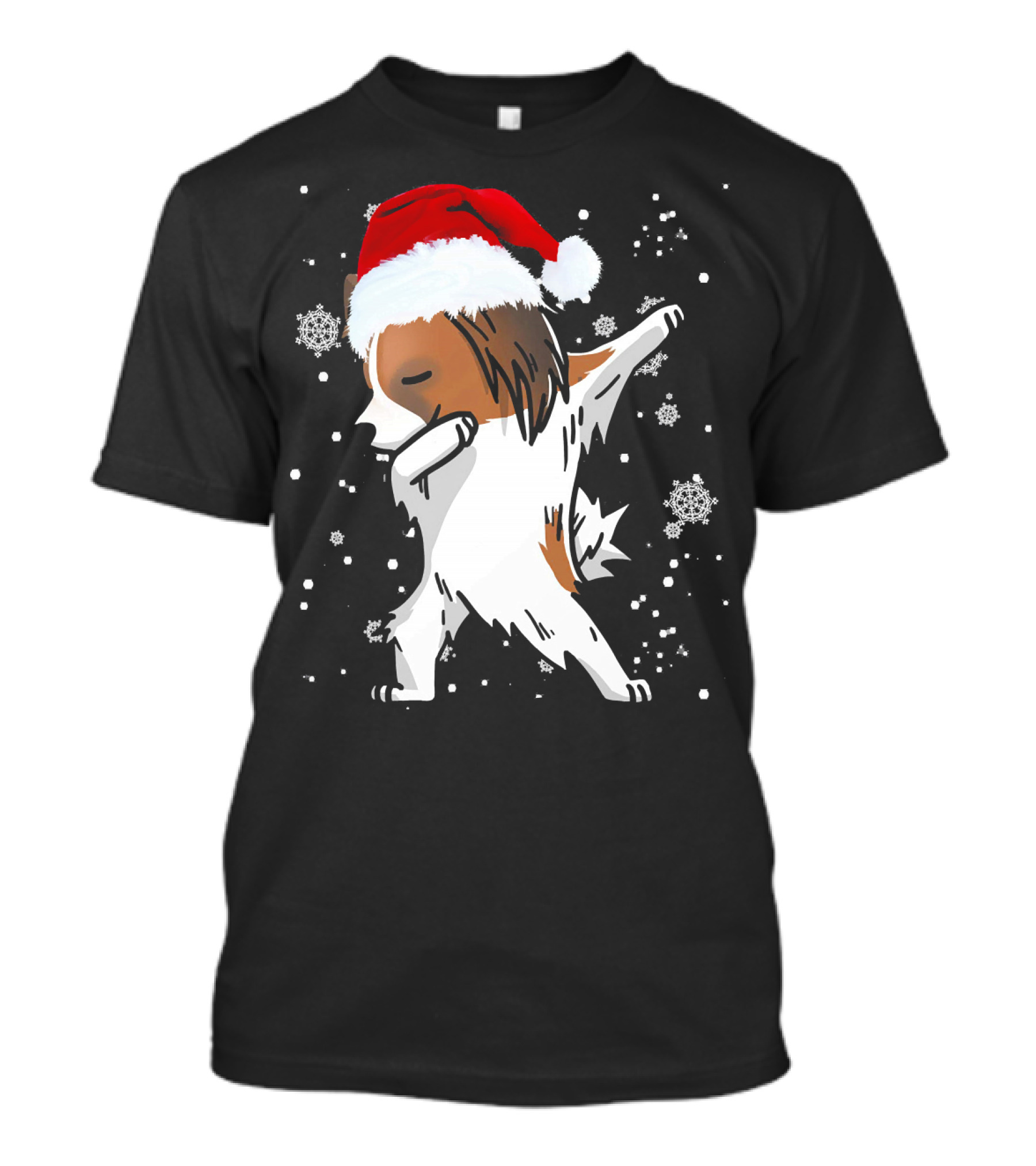 Papillon Dabbing Christmas Dog Santa Hat Snowflakes T-Shirt
