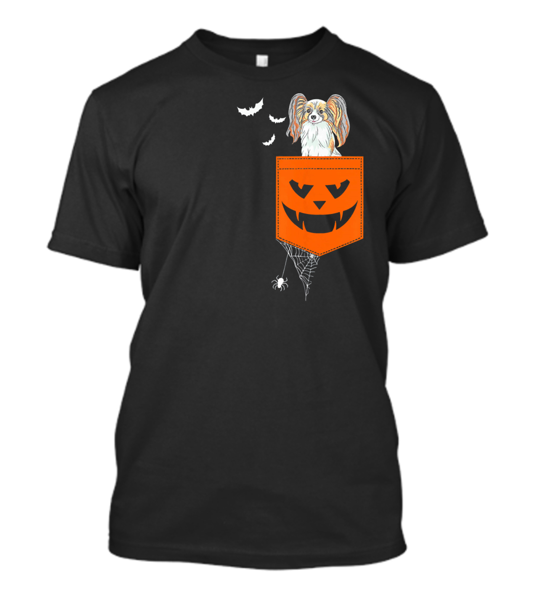 Papillon Halloween Pocket With Jack-O'-Lantern And Spider Web T-Shirt