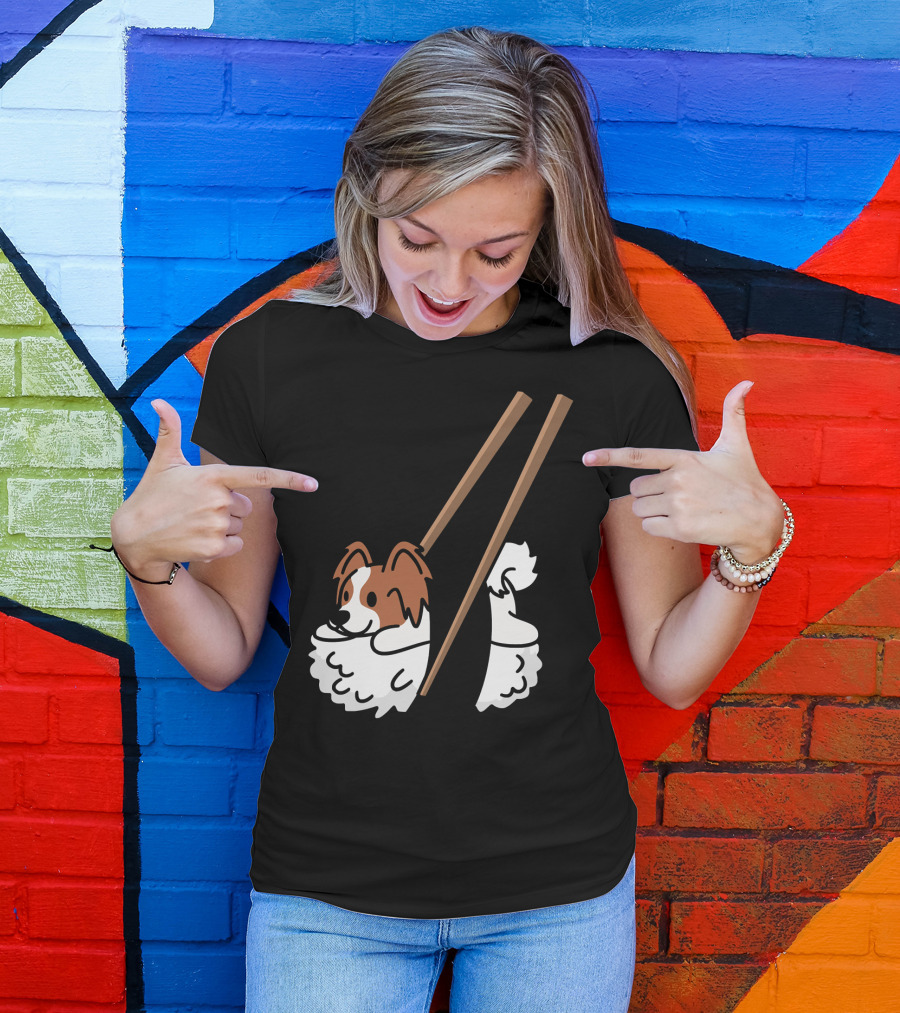 Papillon Sushi Chopsticks Funny Dog Rolls T-Shirt