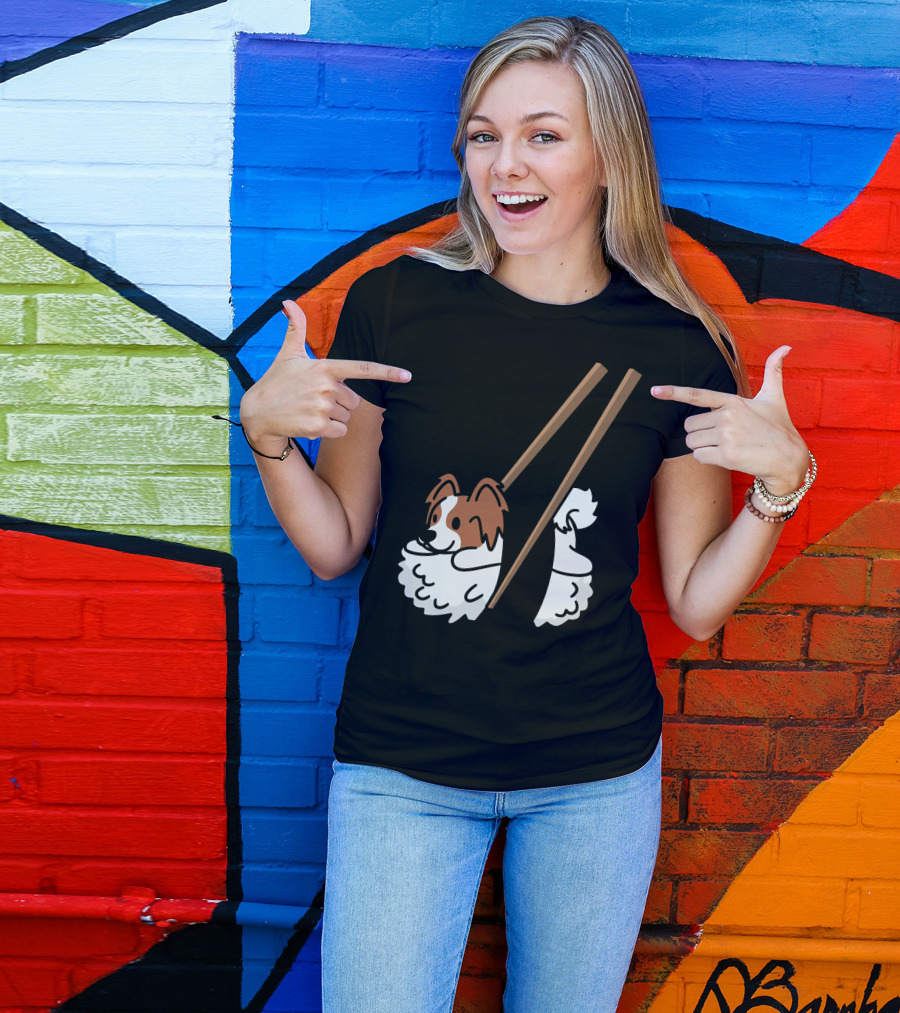 Papillon Sushi Chopsticks Funny Dog Rolls T-Shirt