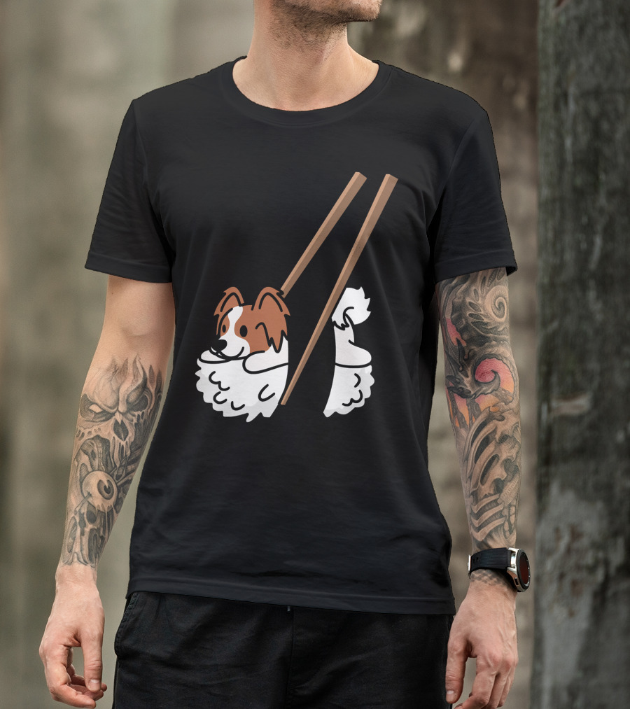 Papillon Sushi Chopsticks Funny Dog Rolls T-Shirt