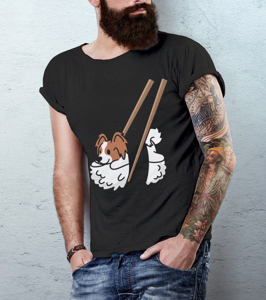 Papillon Sushi Chopsticks Funny Dog Rolls T-Shirt