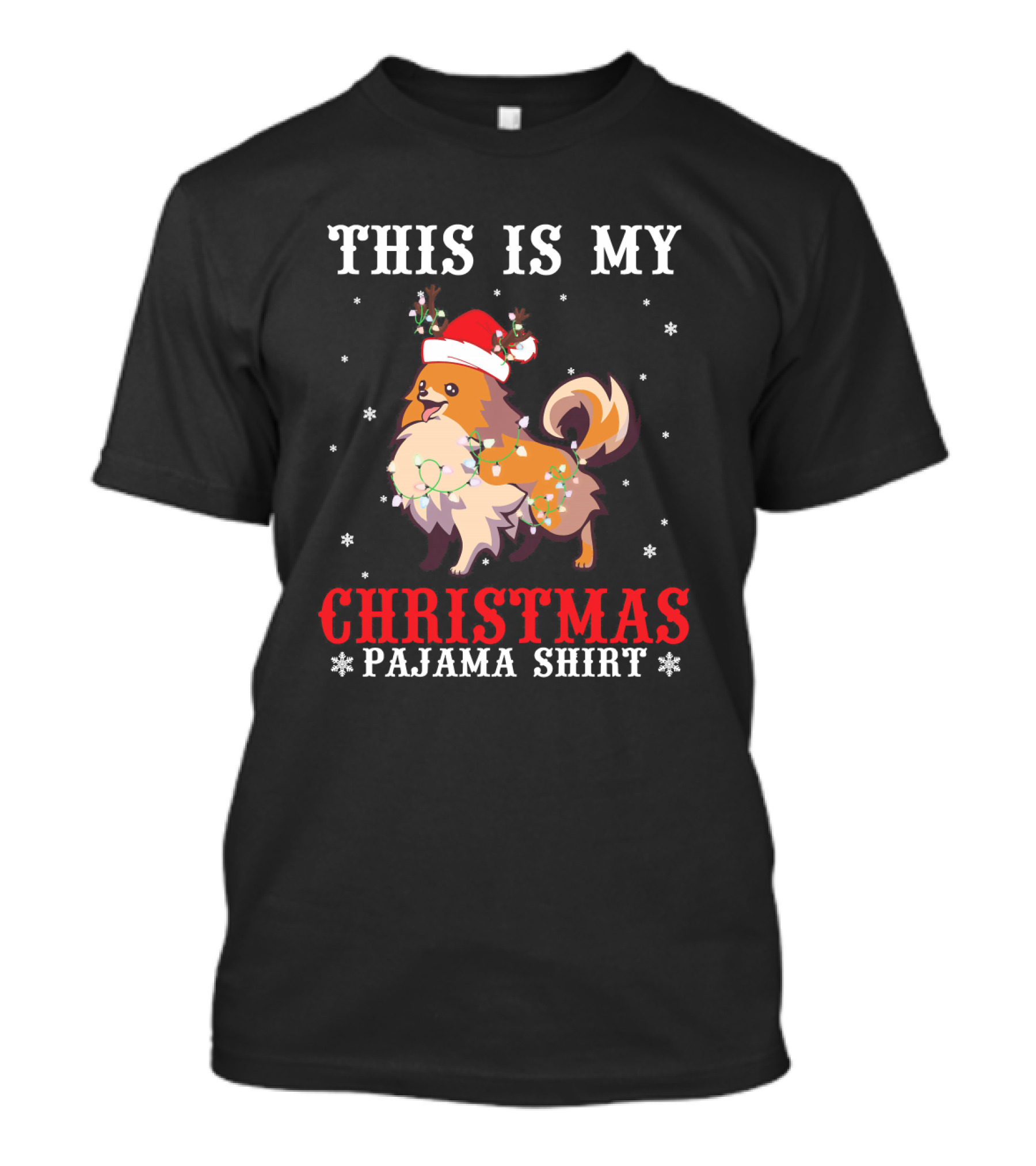 This Is My Christmas Pajama Shirt Pomeranian Reindeer Lights Snow T-Shirt