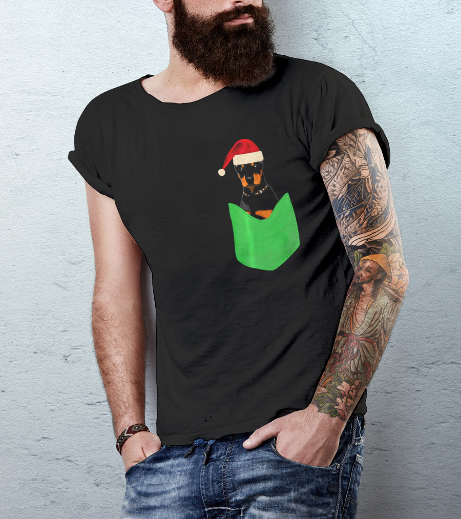 Funny Doberman Christmas Dog In Your Pocket Santa Hat T-Shirt