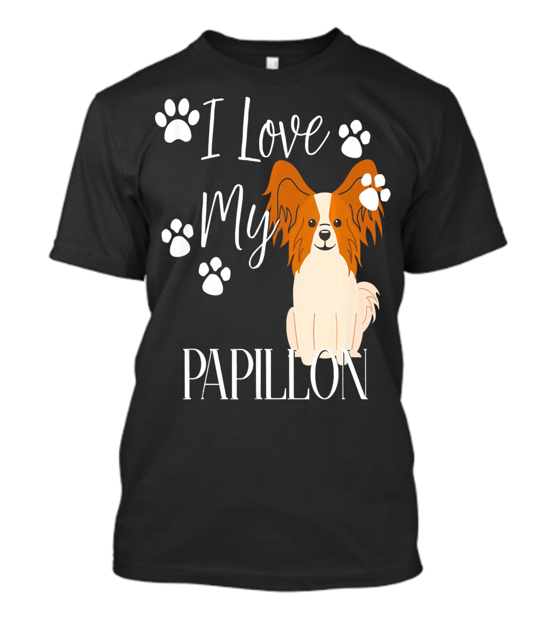 I Love My Papillon Dog With Cute Paw Prints T-Shirt