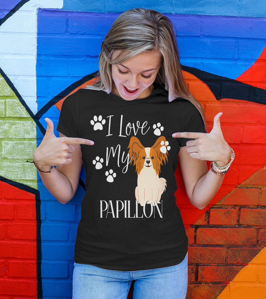 I Love My Papillon Dog With Cute Paw Prints T-Shirt