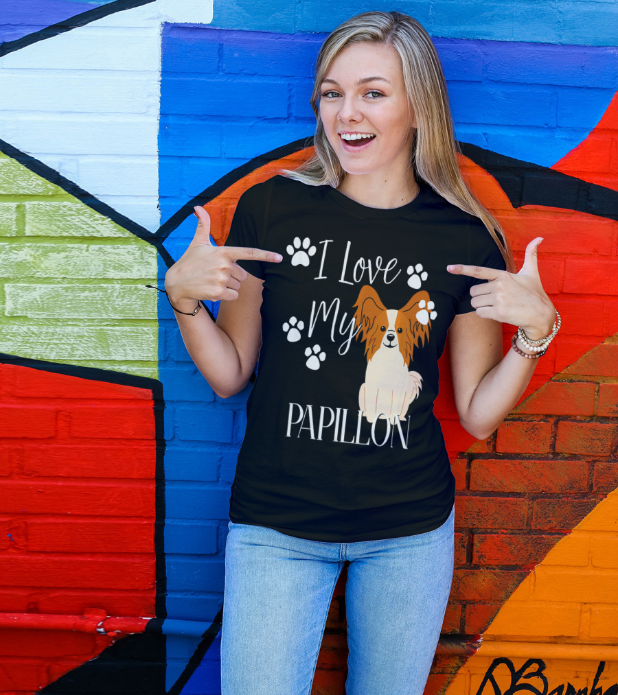 I Love My Papillon Dog With Cute Paw Prints T-Shirt