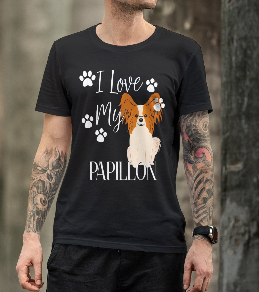 I Love My Papillon Dog With Cute Paw Prints T-Shirt