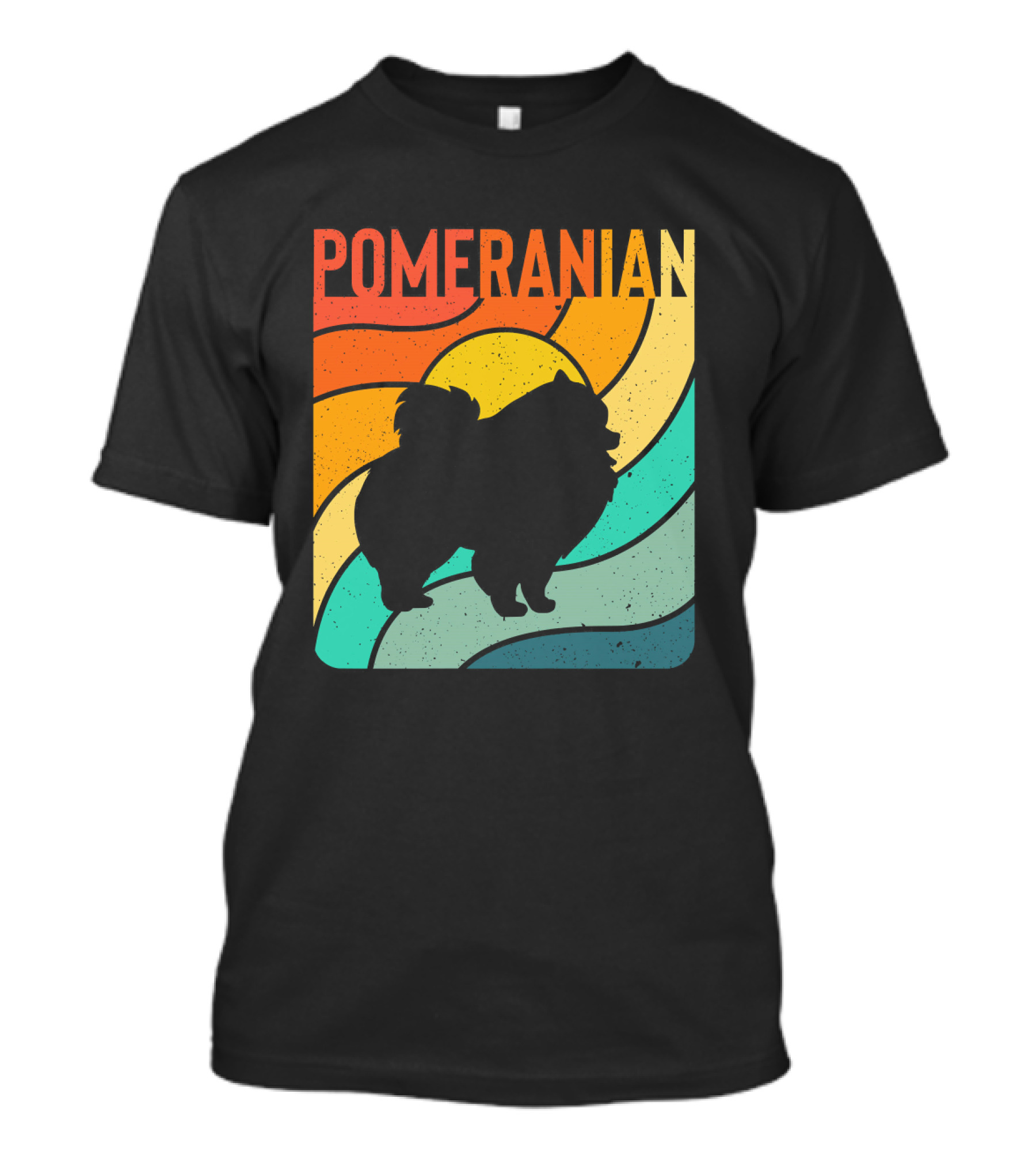 Pomeranian Vintage Retro Pet Dog Silhouette With Colorful Waves T-Shirt
