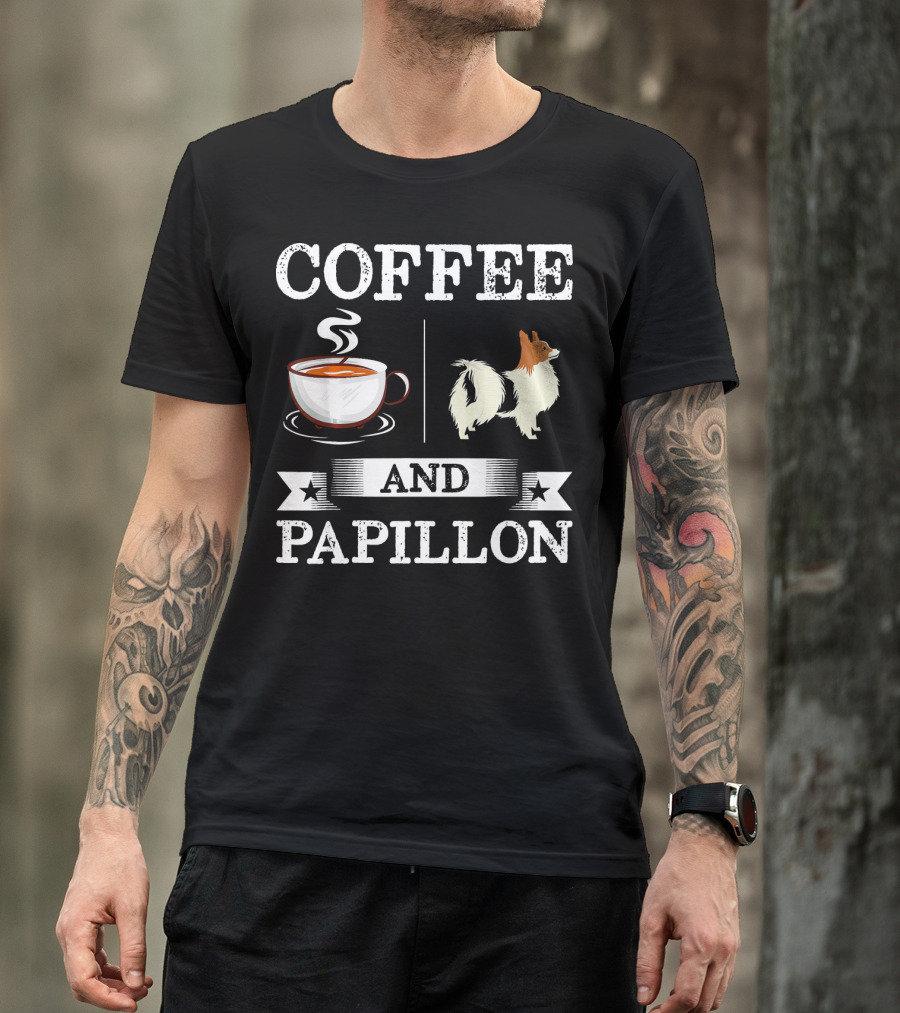 Coffee And Papillon With Coffee Cup And Dog T-Shirt