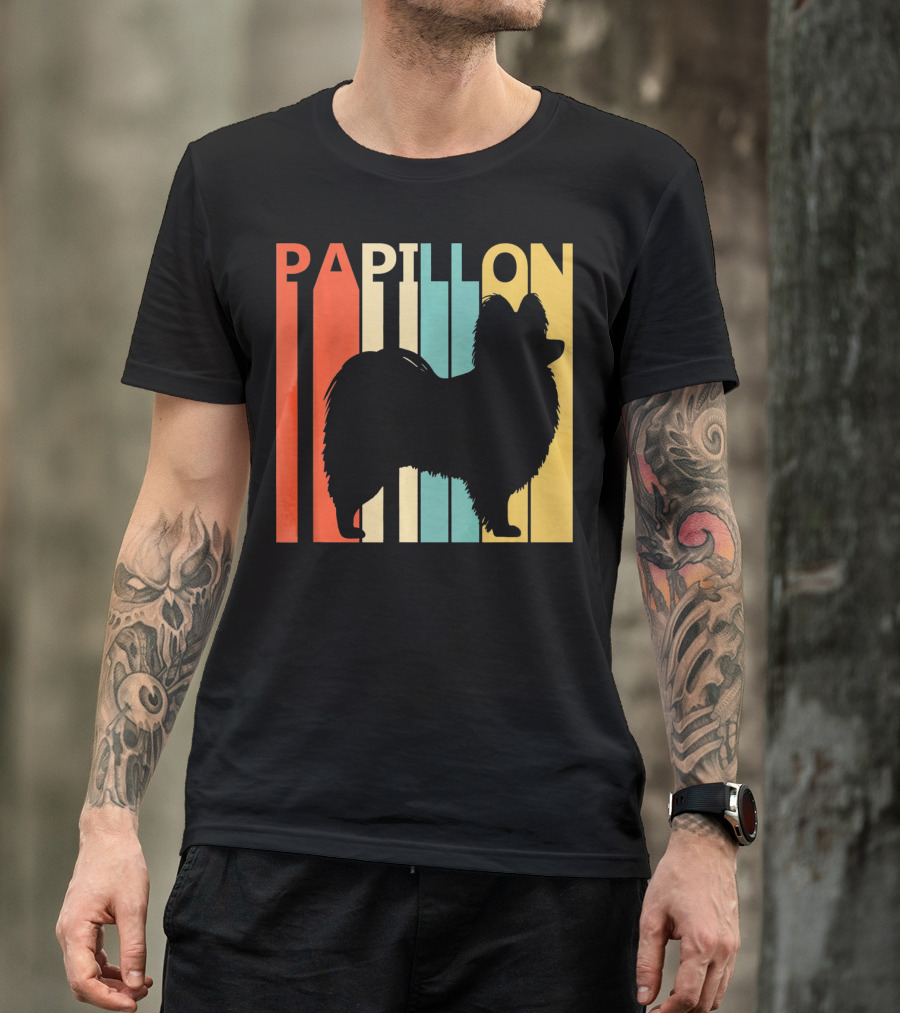 Papillon Retro Silhouette For Dog Dad T-Shirt