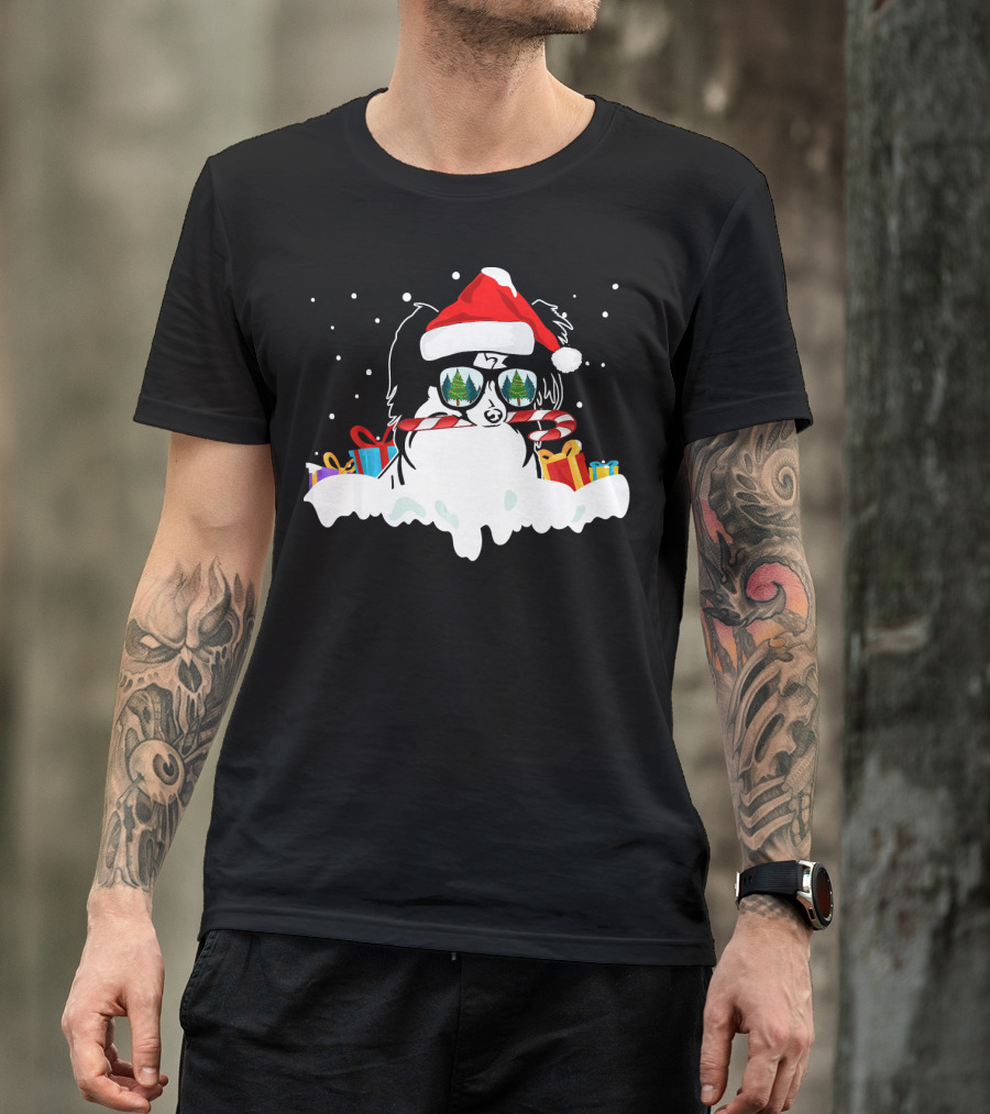 Papillon Santa Candy Cane Christmas Gifts Snowflakes T-Shirt