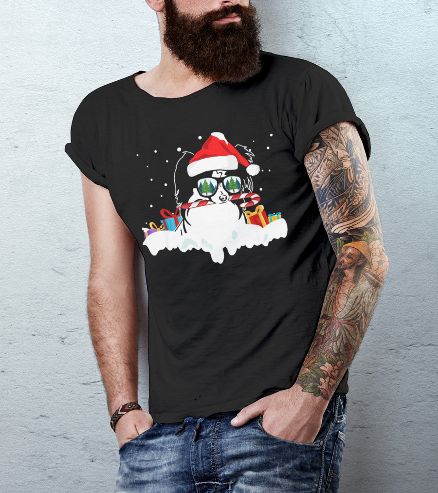 Papillon Santa Candy Cane Christmas Gifts Snowflakes T-Shirt