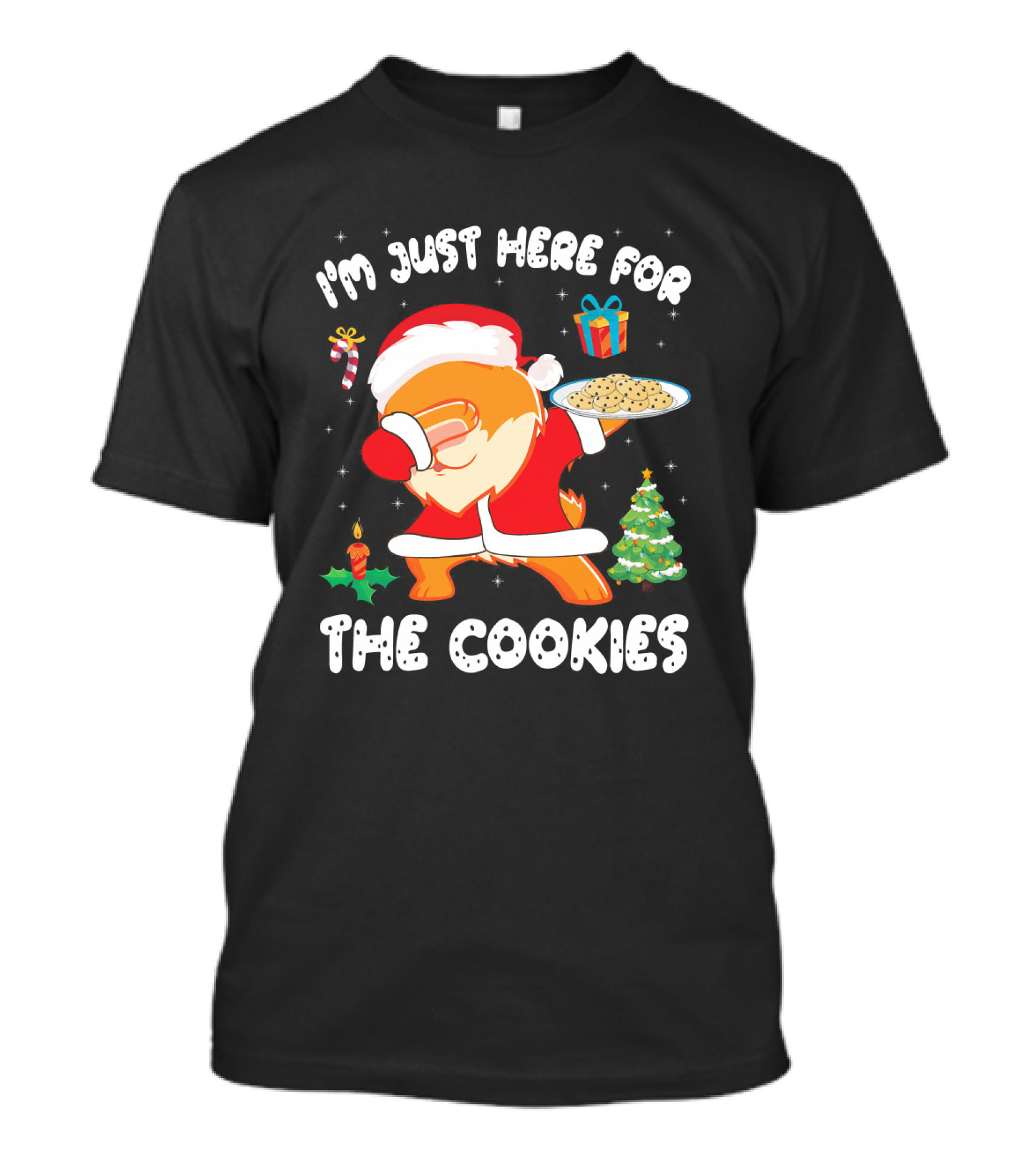 I'm Just Here For The Cookies Pomeranian Dabbing Santa Christmas Tree T-Shirt