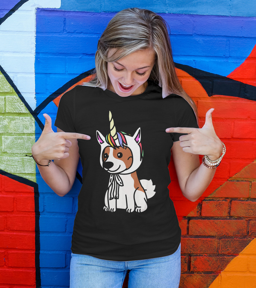 Funny Papillon Dog With Unicorn Hat T-Shirt