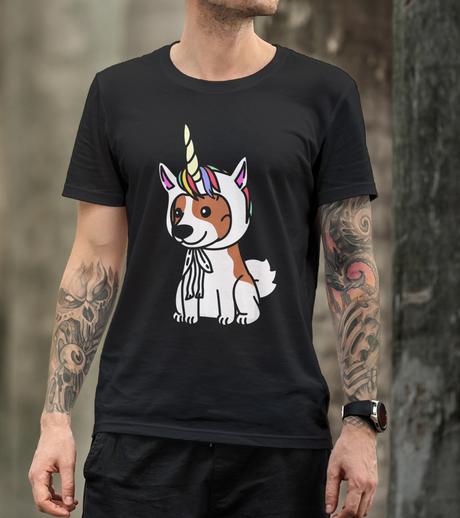 Funny Papillon Dog With Unicorn Hat T-Shirt