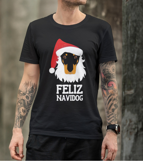 Feliz Navidog Merry Christmas Dog Doberman Santa Hat T-Shirt