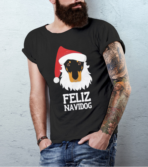 Feliz Navidog Merry Christmas Dog Doberman Santa Hat T-Shirt