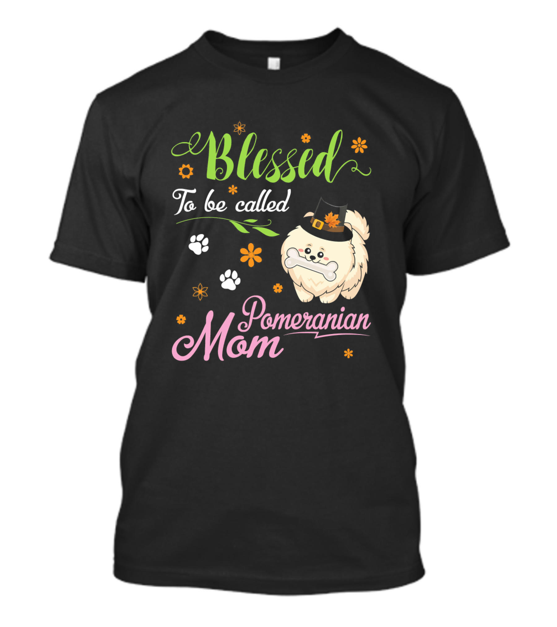 Blessed To Be Called Pomeranian Mom With Cute Dog And Flowers T-Shirt
