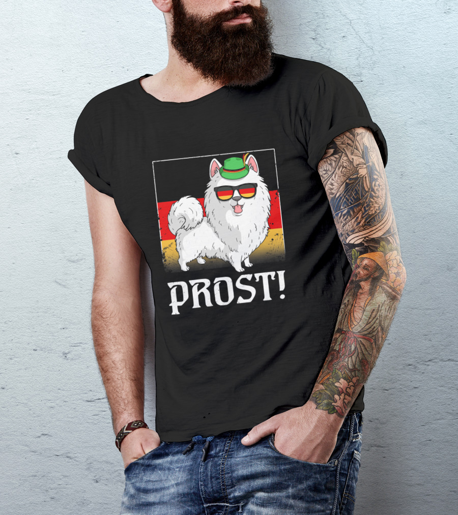 Pomeranian Dog Prost Oktoberfest German Flag Sunglasses Hat T-Shirt